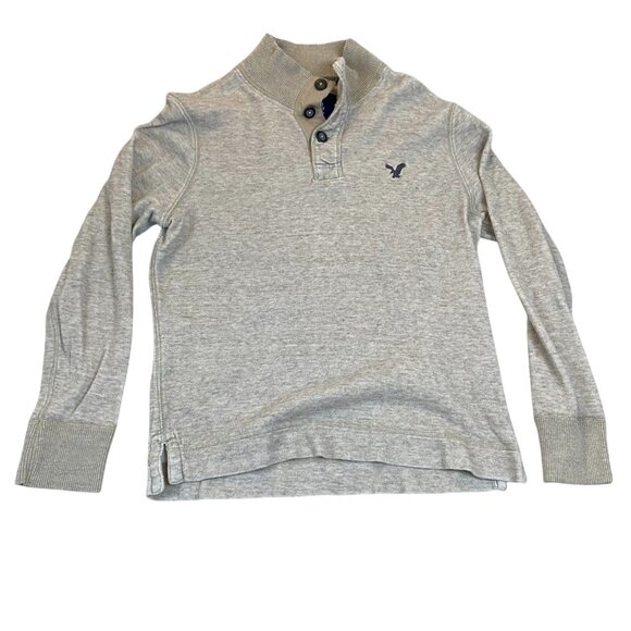 American Eagle Outfitters Men's Sweater M/M Gray Button Collar Long Sleeve Pullo - Picture 1 of 12